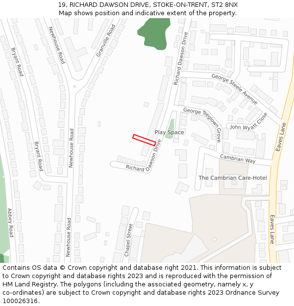 19, RICHARD DAWSON DRIVE, STOKE-ON-TRENT, ST2 8NX: Location map and indicative extent of plot