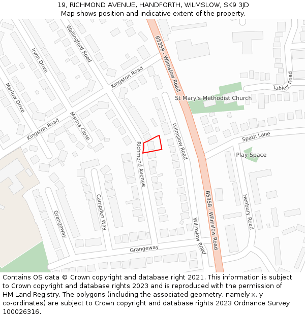 19, RICHMOND AVENUE, HANDFORTH, WILMSLOW, SK9 3JD: Location map and indicative extent of plot