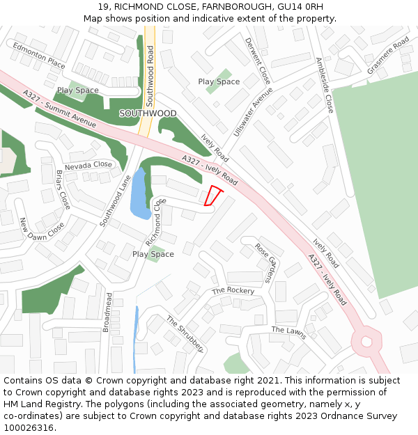 19, RICHMOND CLOSE, FARNBOROUGH, GU14 0RH: Location map and indicative extent of plot