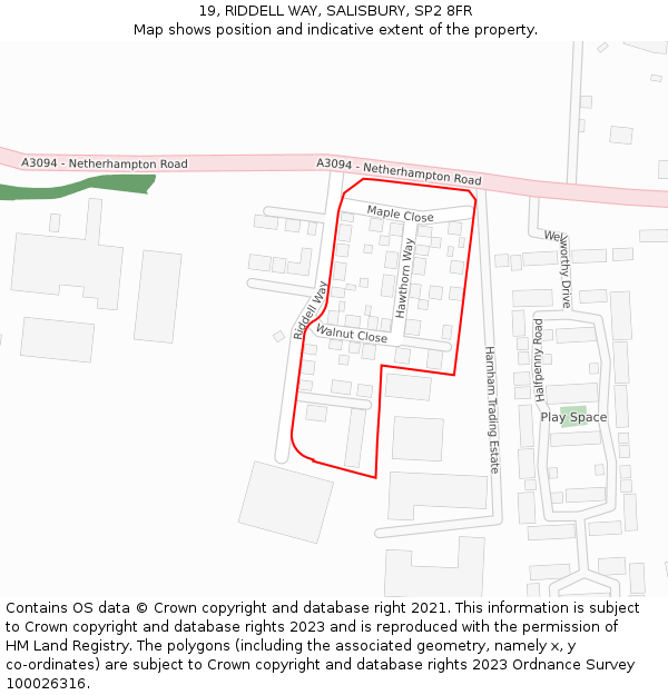 19, RIDDELL WAY, SALISBURY, SP2 8FR: Location map and indicative extent of plot