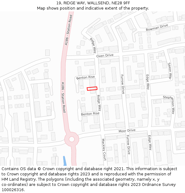 19, RIDGE WAY, WALLSEND, NE28 9FF: Location map and indicative extent of plot