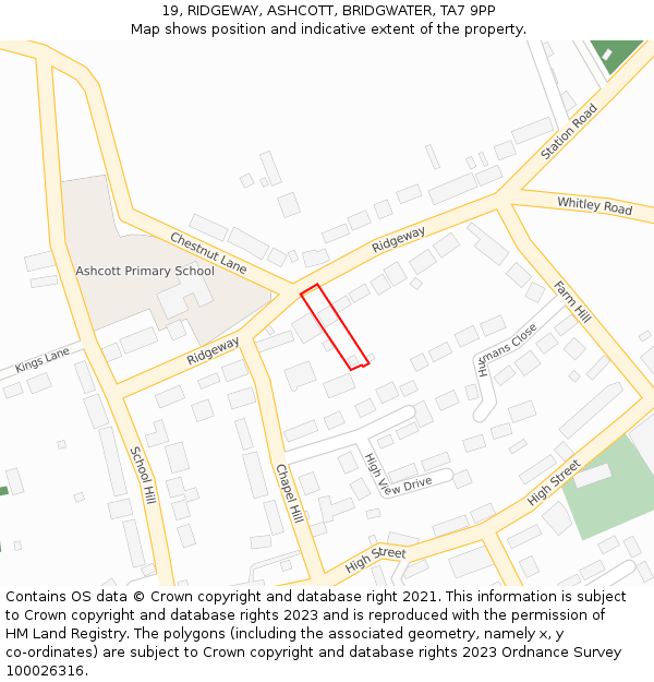 19, RIDGEWAY, ASHCOTT, BRIDGWATER, TA7 9PP: Location map and indicative extent of plot