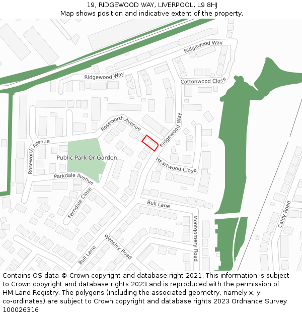 19, RIDGEWOOD WAY, LIVERPOOL, L9 8HJ: Location map and indicative extent of plot
