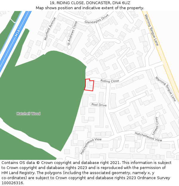 19, RIDING CLOSE, DONCASTER, DN4 6UZ: Location map and indicative extent of plot