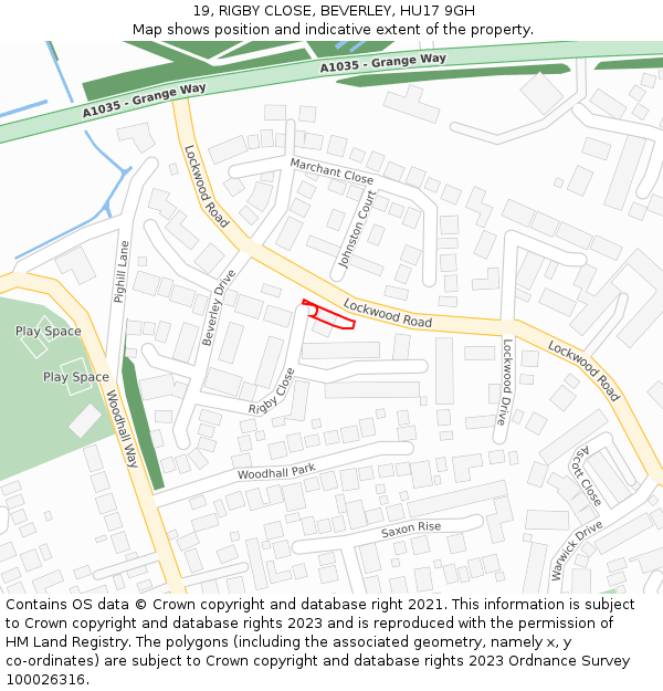 19, RIGBY CLOSE, BEVERLEY, HU17 9GH: Location map and indicative extent of plot