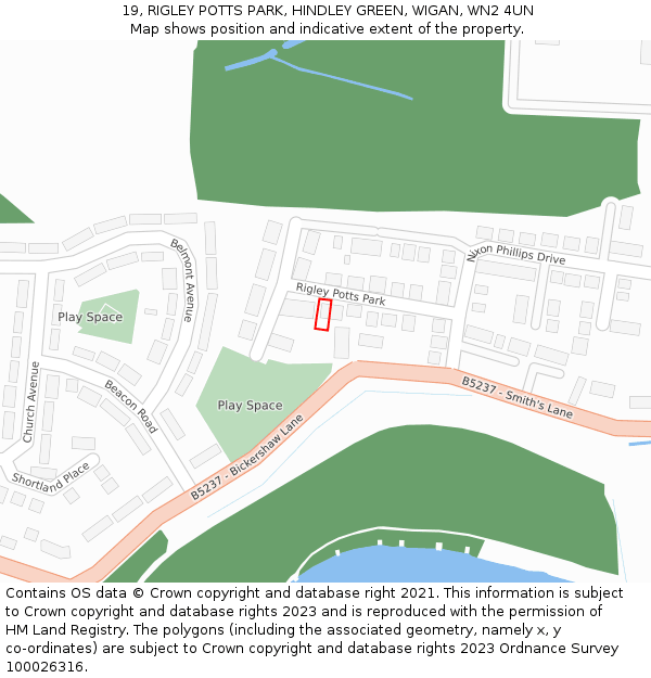 19, RIGLEY POTTS PARK, HINDLEY GREEN, WIGAN, WN2 4UN: Location map and indicative extent of plot