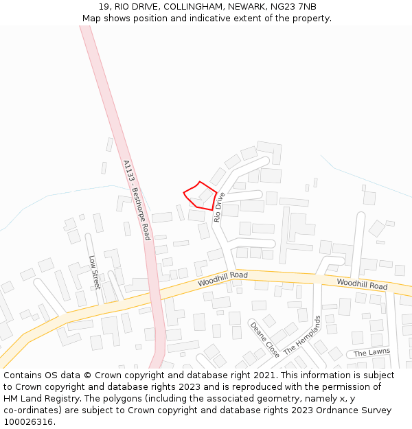 19, RIO DRIVE, COLLINGHAM, NEWARK, NG23 7NB: Location map and indicative extent of plot