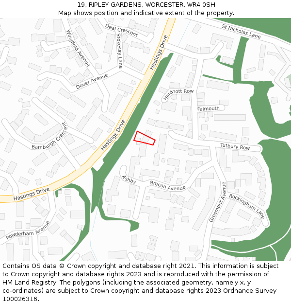 19, RIPLEY GARDENS, WORCESTER, WR4 0SH: Location map and indicative extent of plot