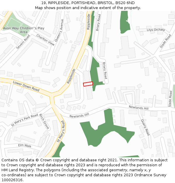 19, RIPPLESIDE, PORTISHEAD, BRISTOL, BS20 6ND: Location map and indicative extent of plot