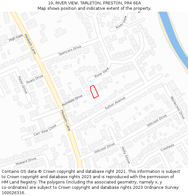 19, RIVER VIEW, TARLETON, PRESTON, PR4 6EA: Location map and indicative extent of plot