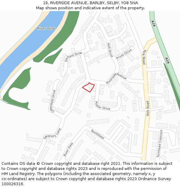 19, RIVERSIDE AVENUE, BARLBY, SELBY, YO8 5NA: Location map and indicative extent of plot