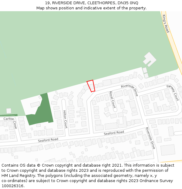 19, RIVERSIDE DRIVE, CLEETHORPES, DN35 0NQ: Location map and indicative extent of plot