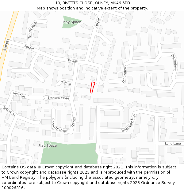 19, RIVETTS CLOSE, OLNEY, MK46 5PB: Location map and indicative extent of plot