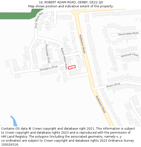 19, ROBERT ADAM ROAD, DERBY, DE22 2JS: Location map and indicative extent of plot