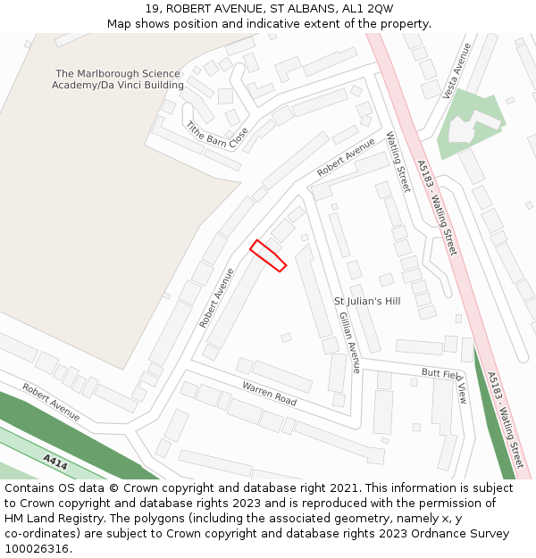 19, ROBERT AVENUE, ST ALBANS, AL1 2QW: Location map and indicative extent of plot