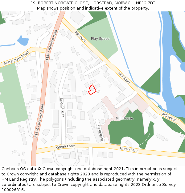 19, ROBERT NORGATE CLOSE, HORSTEAD, NORWICH, NR12 7BT: Location map and indicative extent of plot