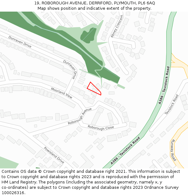 19, ROBOROUGH AVENUE, DERRIFORD, PLYMOUTH, PL6 6AQ: Location map and indicative extent of plot