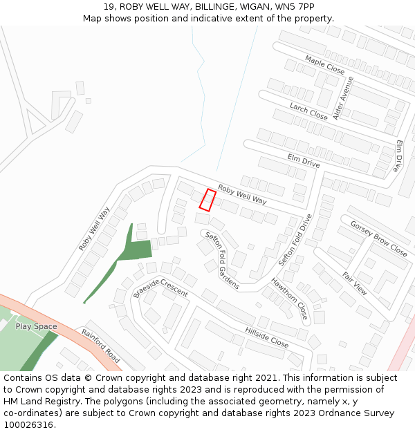 19, ROBY WELL WAY, BILLINGE, WIGAN, WN5 7PP: Location map and indicative extent of plot