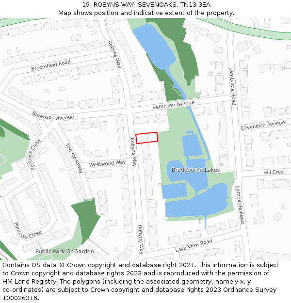 19, ROBYNS WAY, SEVENOAKS, TN13 3EA: Location map and indicative extent of plot