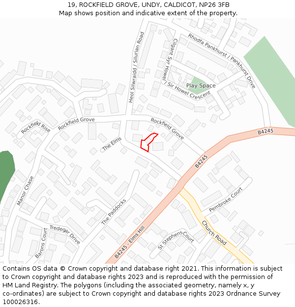 19, ROCKFIELD GROVE, UNDY, CALDICOT, NP26 3FB: Location map and indicative extent of plot