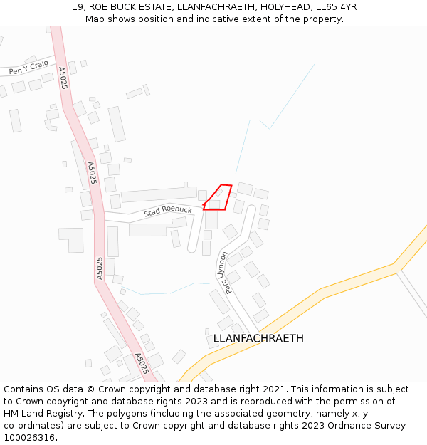 19, ROE BUCK ESTATE, LLANFACHRAETH, HOLYHEAD, LL65 4YR: Location map and indicative extent of plot