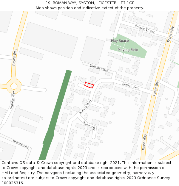 19, ROMAN WAY, SYSTON, LEICESTER, LE7 1GE: Location map and indicative extent of plot