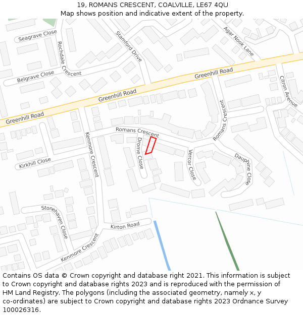 19, ROMANS CRESCENT, COALVILLE, LE67 4QU: Location map and indicative extent of plot