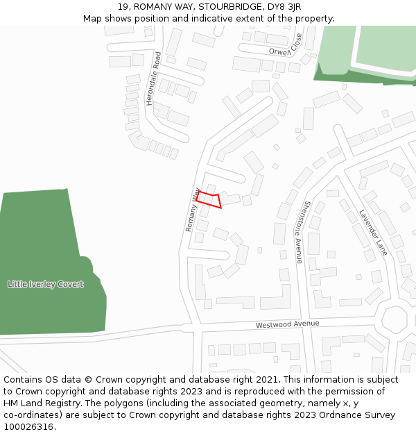 19, ROMANY WAY, STOURBRIDGE, DY8 3JR: Location map and indicative extent of plot