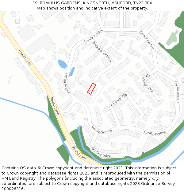 19, ROMULUS GARDENS, KINGSNORTH, ASHFORD, TN23 3PX: Location map and indicative extent of plot