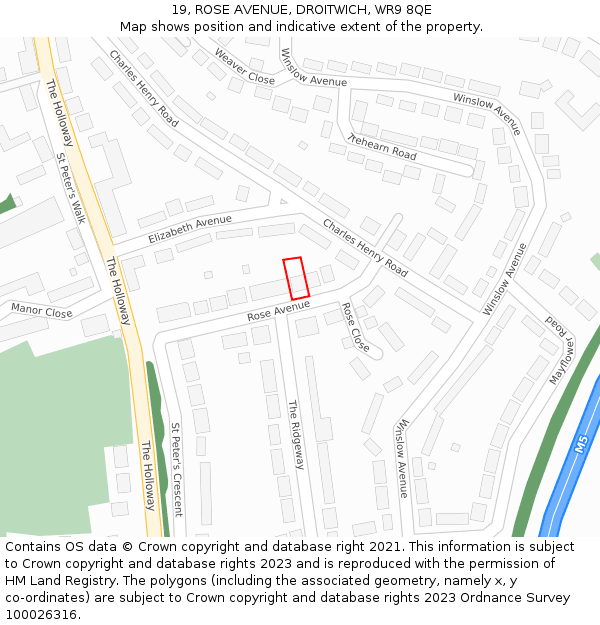 19, ROSE AVENUE, DROITWICH, WR9 8QE: Location map and indicative extent of plot