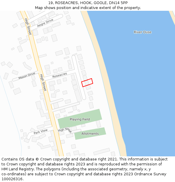 19, ROSEACRES, HOOK, GOOLE, DN14 5PP: Location map and indicative extent of plot