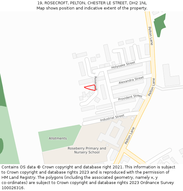 19, ROSECROFT, PELTON, CHESTER LE STREET, DH2 1NL: Location map and indicative extent of plot