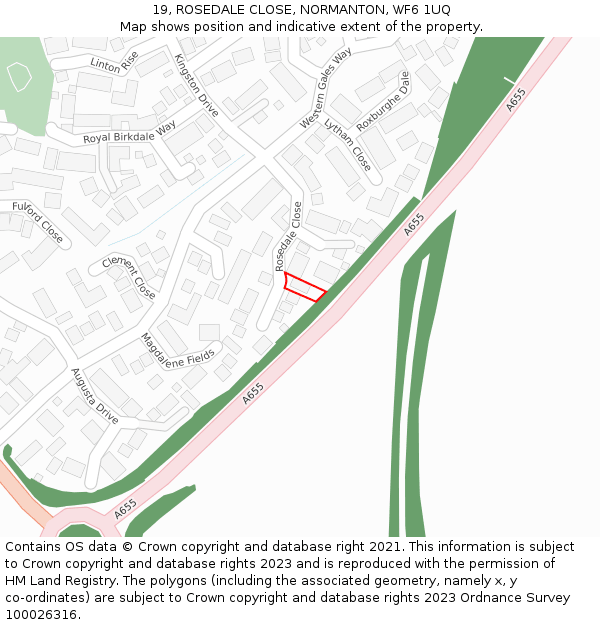 19, ROSEDALE CLOSE, NORMANTON, WF6 1UQ: Location map and indicative extent of plot