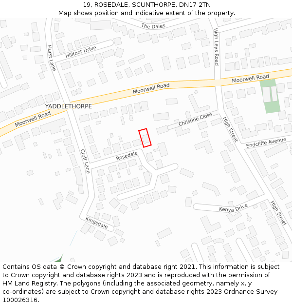 19, ROSEDALE, SCUNTHORPE, DN17 2TN: Location map and indicative extent of plot