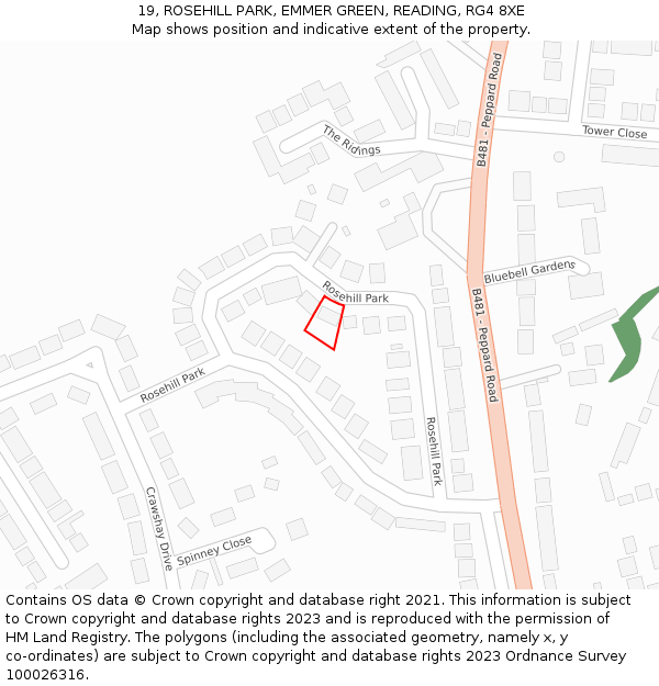 19, ROSEHILL PARK, EMMER GREEN, READING, RG4 8XE: Location map and indicative extent of plot
