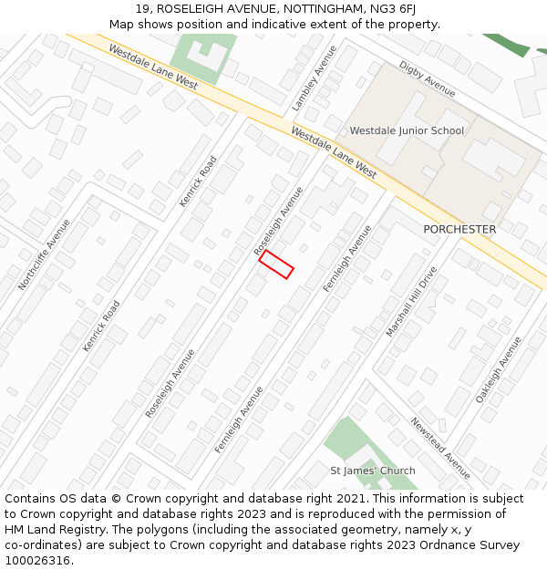 19, ROSELEIGH AVENUE, NOTTINGHAM, NG3 6FJ: Location map and indicative extent of plot