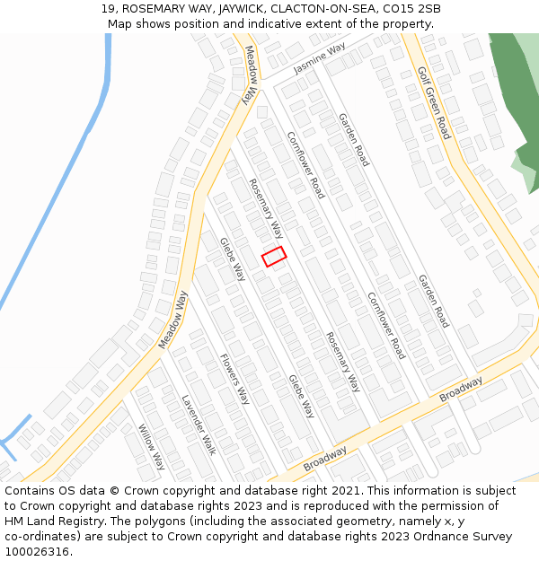 19, ROSEMARY WAY, JAYWICK, CLACTON-ON-SEA, CO15 2SB: Location map and indicative extent of plot