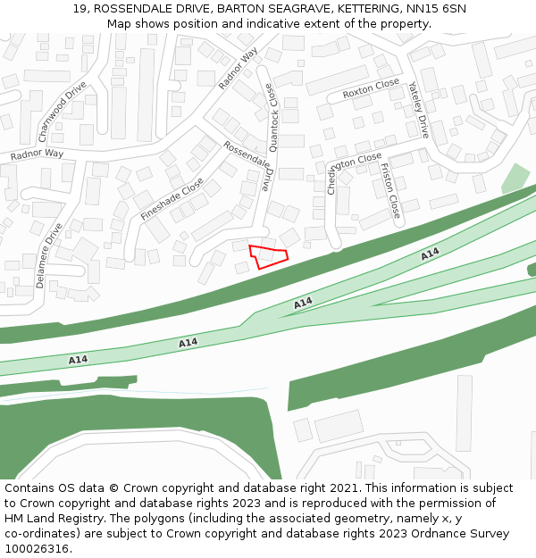 19, ROSSENDALE DRIVE, BARTON SEAGRAVE, KETTERING, NN15 6SN: Location map and indicative extent of plot