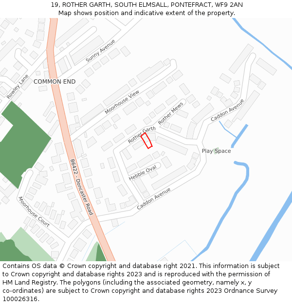 19, ROTHER GARTH, SOUTH ELMSALL, PONTEFRACT, WF9 2AN: Location map and indicative extent of plot