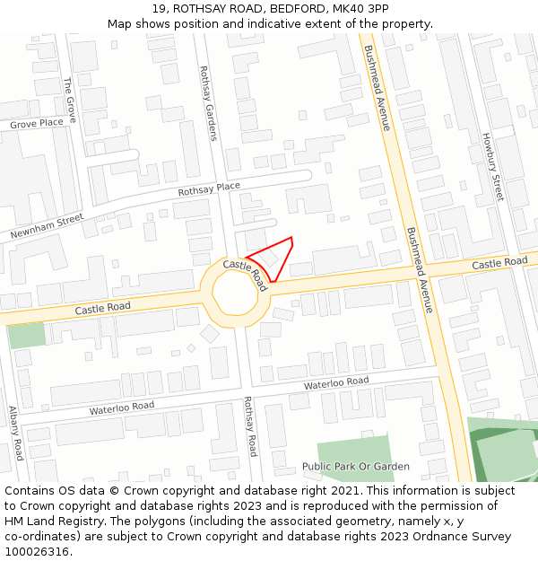 19, ROTHSAY ROAD, BEDFORD, MK40 3PP: Location map and indicative extent of plot