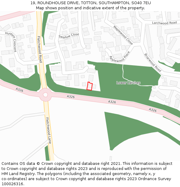 19, ROUNDHOUSE DRIVE, TOTTON, SOUTHAMPTON, SO40 7EU: Location map and indicative extent of plot