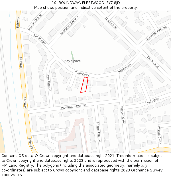 19, ROUNDWAY, FLEETWOOD, FY7 8JD: Location map and indicative extent of plot