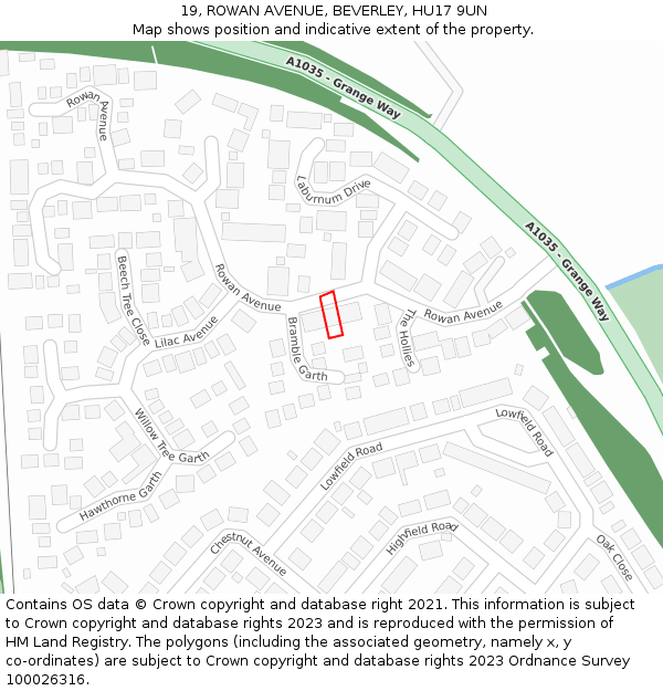 19, ROWAN AVENUE, BEVERLEY, HU17 9UN: Location map and indicative extent of plot