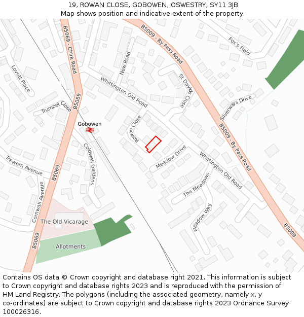 19, ROWAN CLOSE, GOBOWEN, OSWESTRY, SY11 3JB: Location map and indicative extent of plot