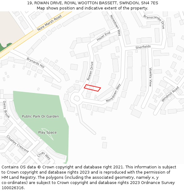 19, ROWAN DRIVE, ROYAL WOOTTON BASSETT, SWINDON, SN4 7ES: Location map and indicative extent of plot