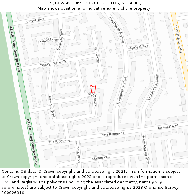 19, ROWAN DRIVE, SOUTH SHIELDS, NE34 8PQ: Location map and indicative extent of plot