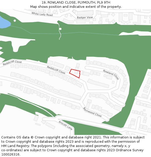 19, ROWLAND CLOSE, PLYMOUTH, PL9 9TH: Location map and indicative extent of plot