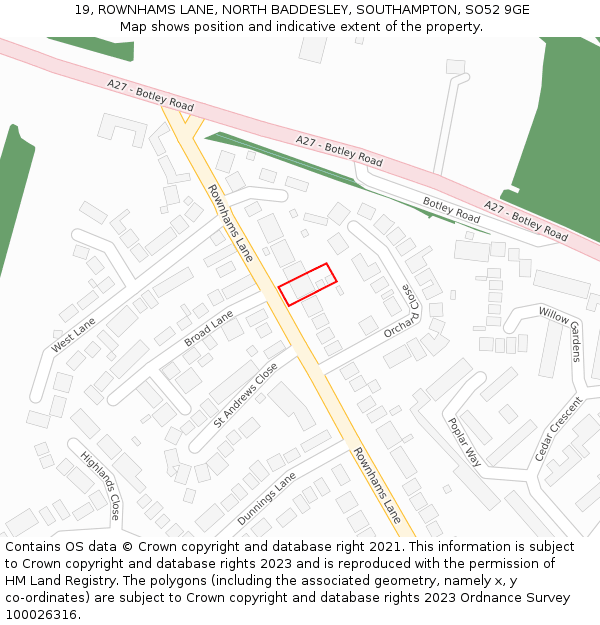 19, ROWNHAMS LANE, NORTH BADDESLEY, SOUTHAMPTON, SO52 9GE: Location map and indicative extent of plot