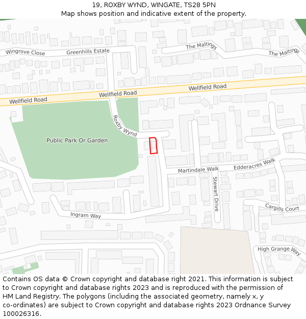 19, ROXBY WYND, WINGATE, TS28 5PN: Location map and indicative extent of plot