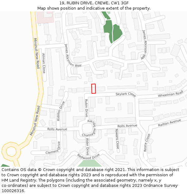 19, RUBIN DRIVE, CREWE, CW1 3GF: Location map and indicative extent of plot